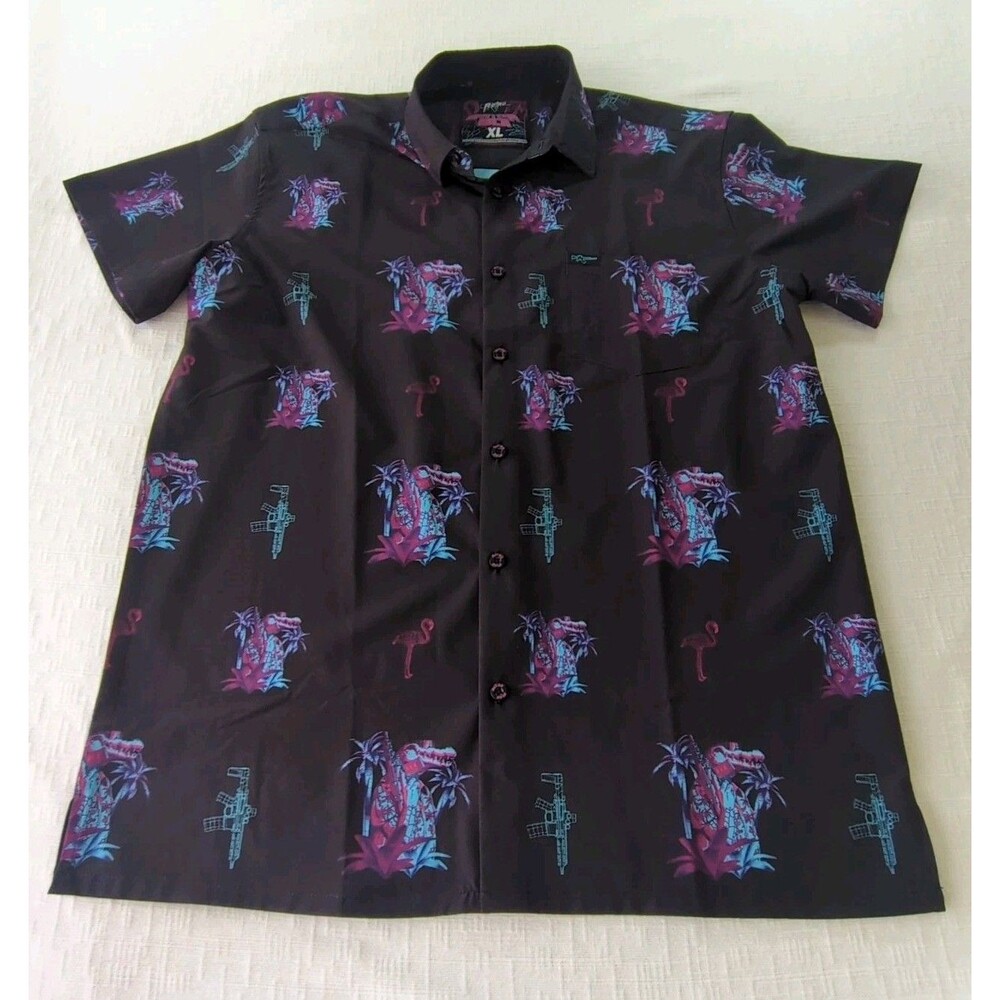Retro Rifle Gator Boi Mens XL Black Button Down Shirt